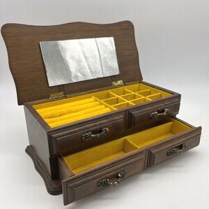 Vintage Centurion Wooden‎ Jewelry Box Chest w Mirror & Drawers - Dark Brown